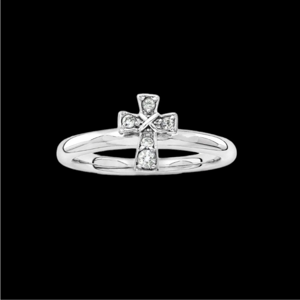 NEW Sterling Silver White Topaz Cross Ring Size 7 - Picture 2 of 8